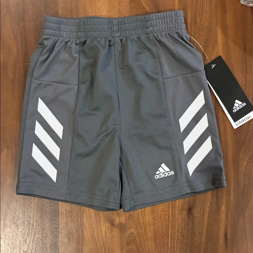 Adidas Kid’s  Charcoal Gray Athletic Shorts - Picture 2 of 4